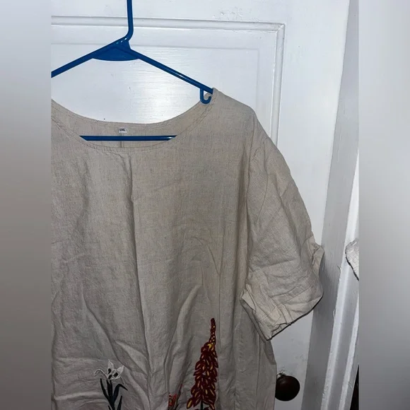 Minibee Women's Embroidered Linen Dress Summer A-Line Sundress Hi Low Tunic - Picture 3 of 9